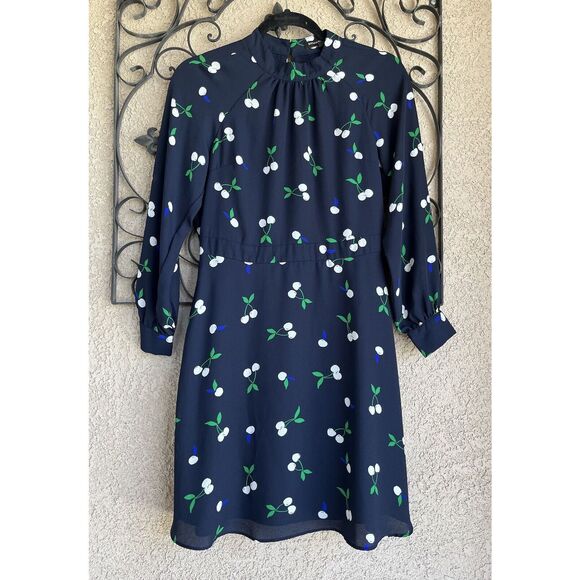 Banana Republic White Cherry High Neck Mini Dress - Size 4P - Multicolor - Picture 2 of 9